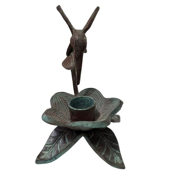 Bronze Hummingbird & Flower Sculpture Candle Holder Bird Floral Leaves Verdigris - Picture 6 of 14